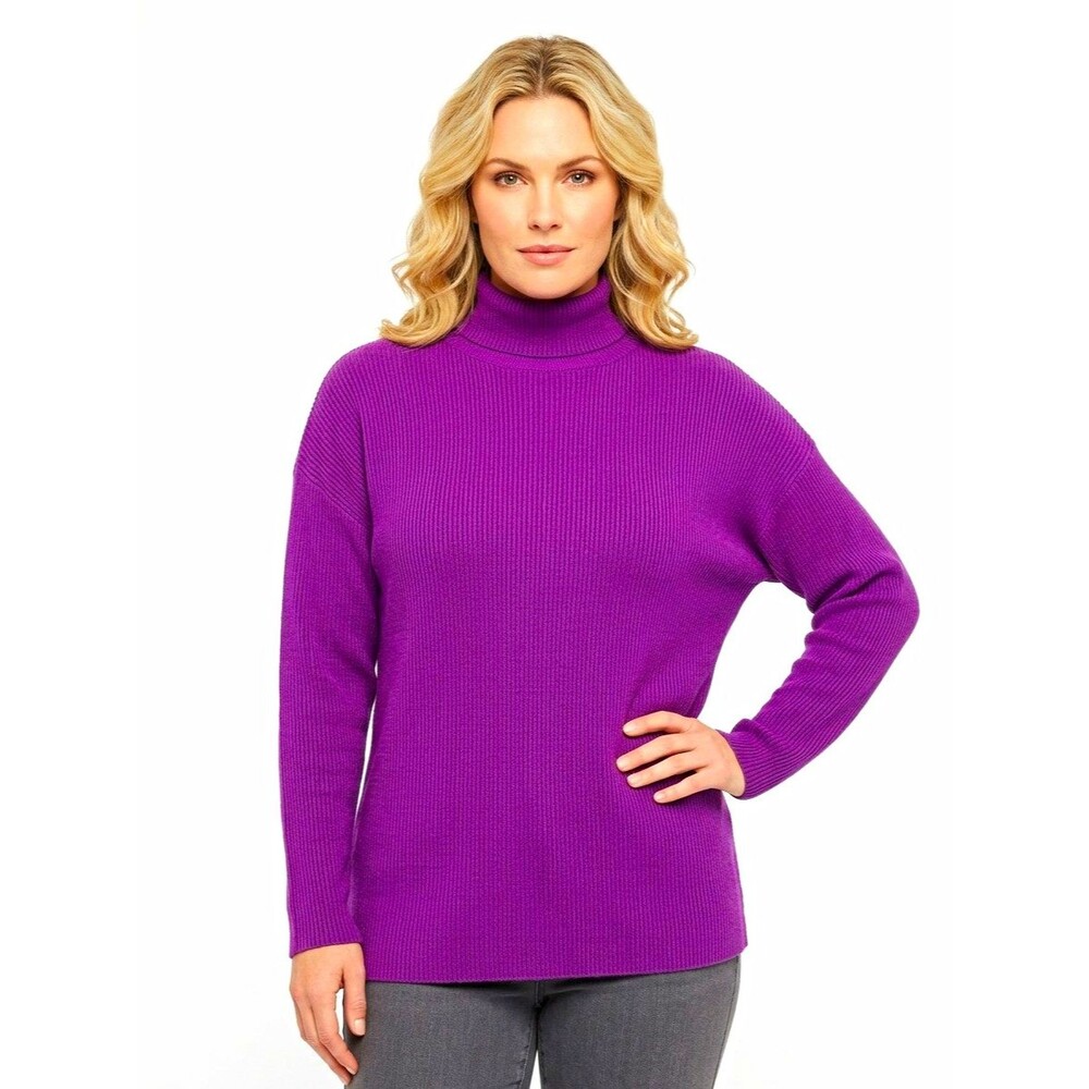 Worthington Woman Purple Rib Knit Turtleneck Pullover Sweater 3X Stretchy LS